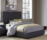 Queen Bed Tufted Headboard Fabric Upholstery Nailhead Trim Stylish Bed