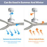 60 Inch Ceiling Fan With 6 Speed Remote Control Silver 3 Solid Wood Blade Reversible DC Motor For Living Room