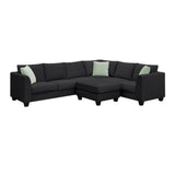 Sectional Sofa Couches Living Room Sets, 7 Seats Modular Sectional Sofa with Ottoman, L Shape Fabric Sofa Corner Couch Set with 3 Pillows