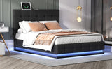 Queen Upholstered Platform Bed with Hydraulic Storage System - LED Lights and USB ports