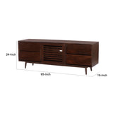 64 Inch TV Cabinet with 4 Drawers and Wooden Frame, Walnut Brown