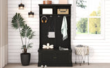 Black Hall Tree with Storage Shoe Bench for Entryway and Hallway