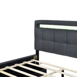 Queen Size Upholstered Platform Bed with LED Frame and 4 Drawers, Linen Fabric