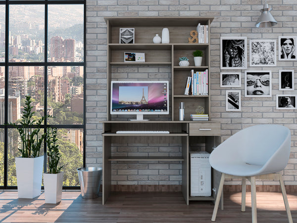Aberdeen 2-Drawer 7-Shelf Computer Desk with Hutch Light Gray