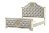 Queen 5 Pc Unique LED Bedroom Set made with Wood in Beige