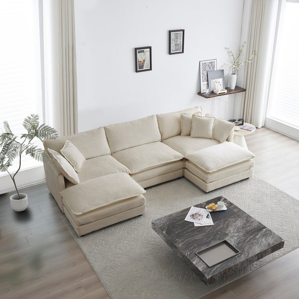 Sectional Sofa w/Reversible Footrest, 5-Seater Convertible Corner Couch with 2 Ottomans