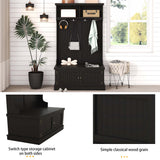 Black Hall Tree with Storage Shoe Bench for Entryway and Hallway