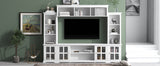 Minimalism Style Entertainment Wall Unit with Bridge, Modern TV Console Table for TVs Up to 70", Multifunctional TV Stand with Tempered Glass Door