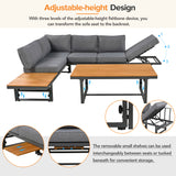 3-Piece Multi-Functional Outdoor Sectional Sofa Set with Height-adjustable Seating and Coffee Table for Patio, Garden and Backyard (Grey)
