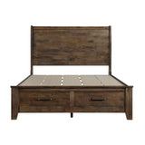 Burnished Brown Finish Classic Queen Bed with Footboard Storage All Solid Rubberwood Platform Bed Bedroom Furniture
