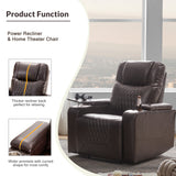 Recliner with USB Charging Port and Hidden Arm Storage 2 Cup Holders Design and 360° Swivel Tray