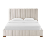 King Size Modern Design Bed Frame Upholstered Queen Bed Frame Platform with Headboard Fabric Headboard Wooden Slats Support, No Box Spring Needed,Mattress Foundation,White