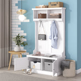 White Hall Tree with Storage Shoe Bench for Entryway and Hallway