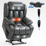 Grey faux Leatheraire Power Lift Recliner Chair with 8-Point Vibration Massage and Lumbar Heating, Stainless steel Cup Holders
