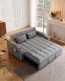 Pull Out 3 in 1 Convertible Sleeper Sofa Couch Velvet Tufted Loveseat w USB, Adjustable Backrest, Multi-Pockets