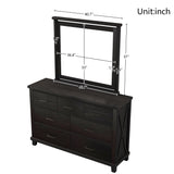 Rustic Farmhouse Style 6 Pieces Bedroom Sets Blackwash Queen Bed with 2 Drawers, Nightstand*2, Chest, Dresser and Mirror, Coffee