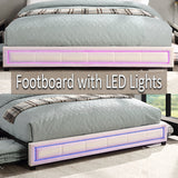 King Upholstered Platform Bed with LED Lights, Storage Bed with 4 Drawers