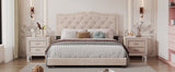 Queen Size Upholstered Bed Frame with Rivet Design