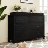 Rustic Farmhouse Style 6 Pieces Bedroom Sets Blackwash Queen Bed with 2 Drawers, Nightstand*2, Chest, Dresser and Mirror, Coffee