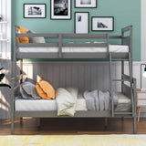 Grey Twin over Full Bunk Bed with ladder, Safety Guardrail