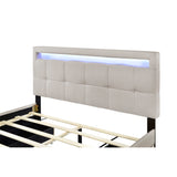 Queen Size Upholstered Platform Bed with LED Frame and 4 Drawers, Linen Fabric