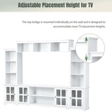 Minimalism Style Entertainment Wall Unit with Bridge, Modern TV Console Table for TVs Up to 70", Multifunctional TV Stand with Tempered Glass Door