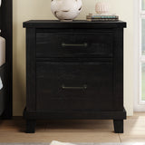 Rustic Farmhouse Style 3 Pieces Bedroom Sets Blackwash Queen Bed with 2 Drawers, Nightstand and Dresser, Coffee