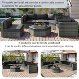 6 Piece Outdoor Conversation Set All Weather Wicker Sectional Sofa with Ottoman and Cushions and Small Trays