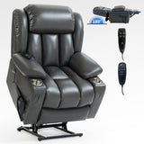 Grey faux Leatheraire Power Lift Recliner Chair with 8-Point Vibration Massage and Lumbar Heating, Stainless steel Cup Holders