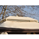 Beige Outdoor Gazebo with Convertible Swing Bench, Double Roof Soft Canopy