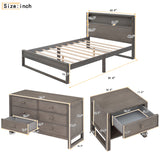 Queen 3-Piece Bedroom Set Platform Bed with Nightstand and Dresser