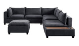 Dark Gray Fabric 7Pc Modular Sectional Sofa with Ottoman and USB Storage Console Table