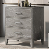 Modern Concise Style Gray Wood Grain Three-Drawer Nightstand