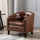 Leather Tufted Barrel ChairTub Chair for Living Room Bedroom Club Chairs