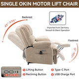 High Back Large Size Beige Chenille Power Lift Recliner Chair with 8-Point Vibration Massage and Lumbar