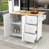 White Rolling Mobile Kitchen Island with Solid Wood Top