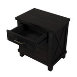 Rustic Farmhouse Style 3 Pieces Bedroom Sets Blackwash Queen Bed with 2 Drawers, Nightstand and Dresser, Coffee
