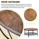 Brown Rustic Natural Round Coffee Table with Storage Shelf