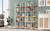 5 Tier Bookcase Home Office Open Bookshelf, Vintage Industrial Style Shelf, MDF Board, White Metal Frame, Brown