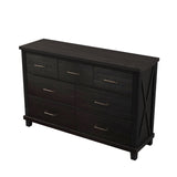 Rustic Farmhouse Style 3 Pieces Bedroom Sets Blackwash Queen Bed with 2 Drawers, Nightstand and Dresser, Coffee