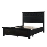 Rustic Farmhouse Style 6 Pieces Bedroom Sets Blackwash Queen Bed with 2 Drawers, Nightstand*2, Chest, Dresser and Mirror, Coffee