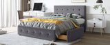 Queen Upholstered Platform Bed with Classic Headboard and 4 Drawers