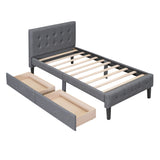 Twin Size Upholstered Platform Bed with 2 Drawers