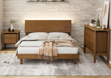 Queen 3 Piece Bedroom Set Mid Century Platform with Bookshelf and Led Lights, USB Port - Nightstand and Dresser