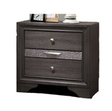 Contemporary Nightstand Gray Finish Silver Accents