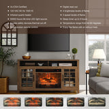 55 inch TV Media Stand with Electric Fireplace KD Inserts Heater - Reclaimed Barnwood