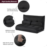 Black Sofa Adjustable Folding Futon Sofa Video Gaming Sofa with Two Pillows
