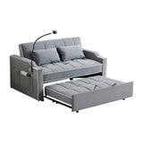Pull Out 3 in 1 Convertible Sleeper Sofa Couch Velvet Tufted Loveseat w USB, Adjustable Backrest, Multi-Pockets