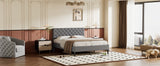 Queen Upholstered Linen Platform Bed - Gray