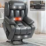 Grey faux Leatheraire Power Lift Recliner Chair with 8-Point Vibration Massage and Lumbar Heating, Stainless steel Cup Holders